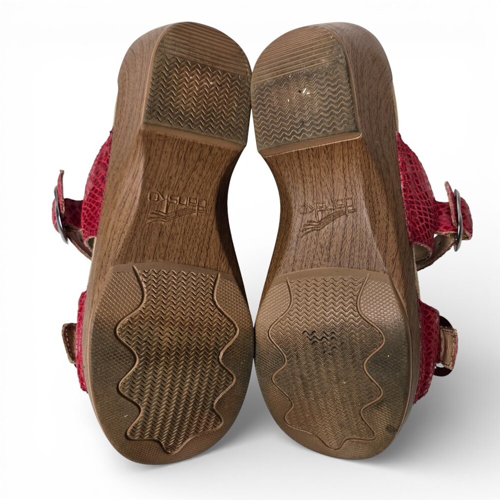 Dansko Sofie Ruby Red Snake Embossed Sandals Silv… - image 7
